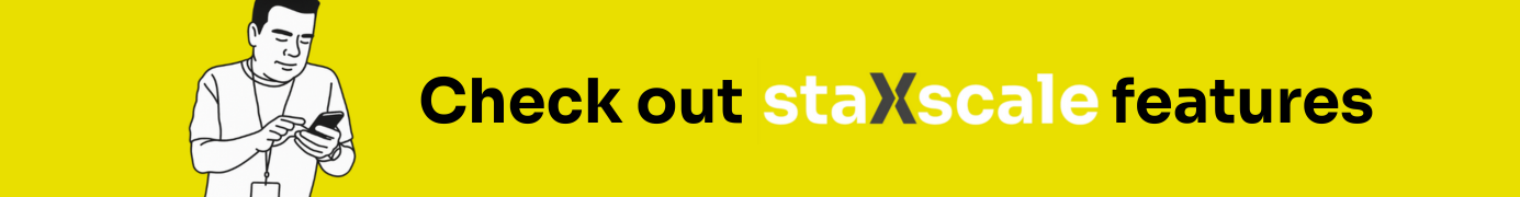 illustration of a person next to the words "check out staXscale features"