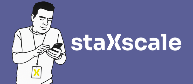 illustration of a person next to the word "staXscale"