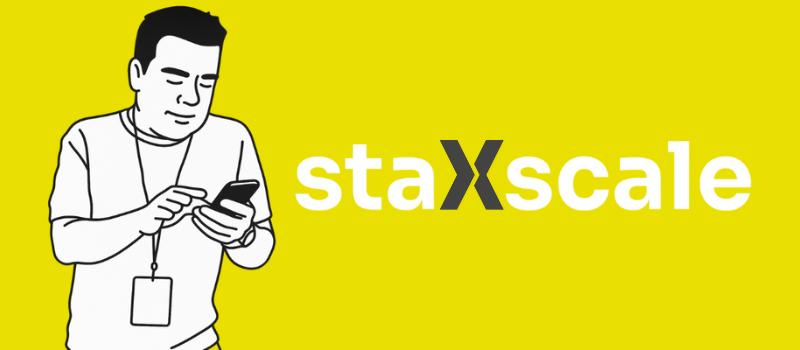 illustration of a person next to the word "staXscale"