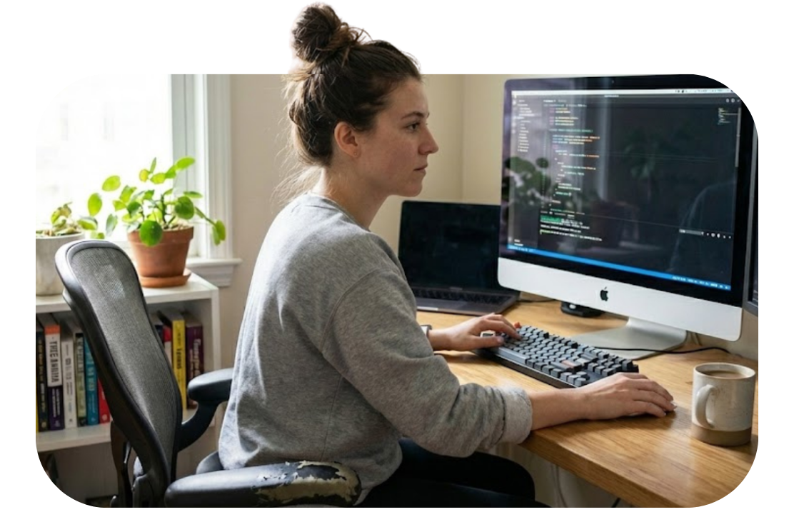woman coding at staXscale - premium managed hosting