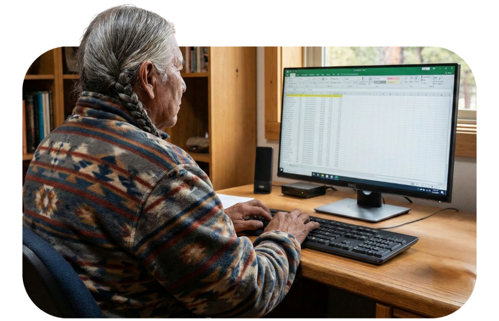 male with dignified braids working on an excel spreadsheet at staXscale (premium managed cloud hosting)