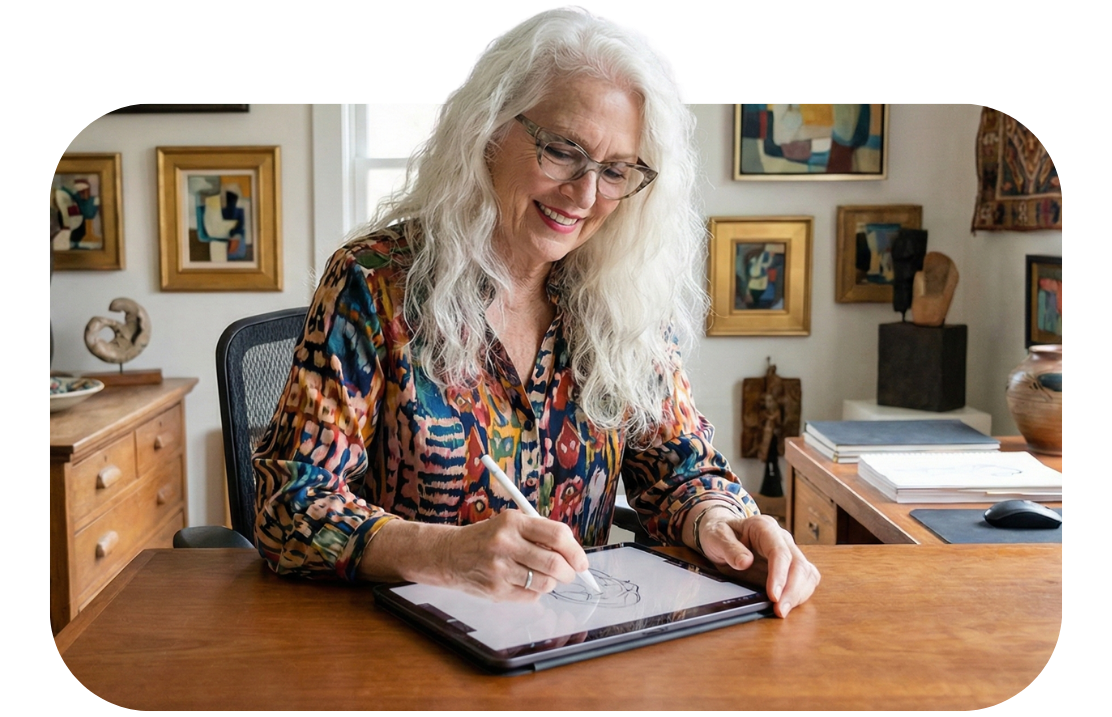 woman designing on a tablet at staXscale - premium managed hosting