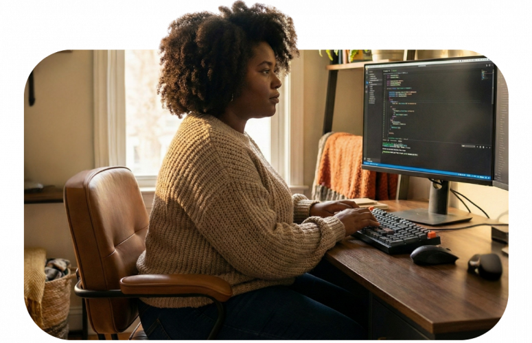 woman coding at staXscale - premium managed hosting